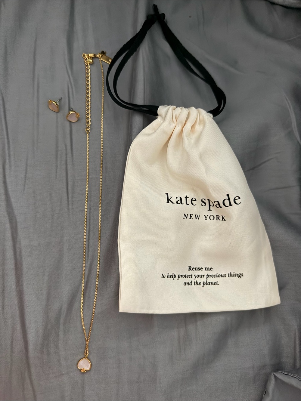 kate spade necklace and earrings with pouch